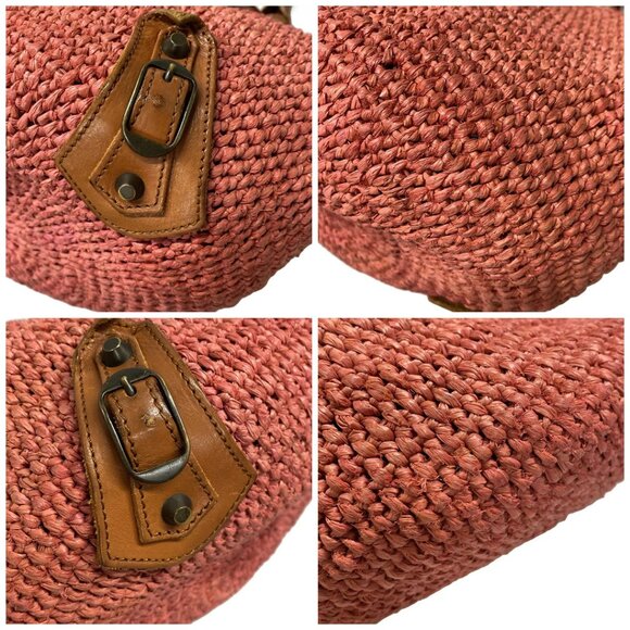 Auth BALENCIAGA - 236741 Red Brown Straw Leather Tote Bag - Picture 16 of 16